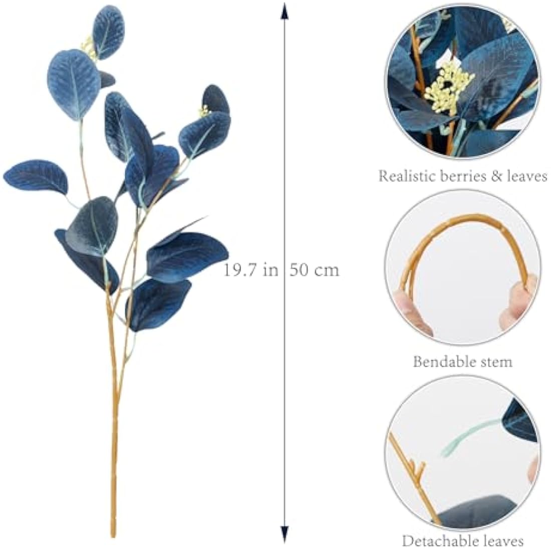 UXORSN 6PCS Artificial Eucalyptus Stems Leaves Blue Faux Eucalyptus Plant Spray Greenery Stem Branches with Seeds Silver Dollar Foliage for Wedding Vase Flower Arrangement Party Decor