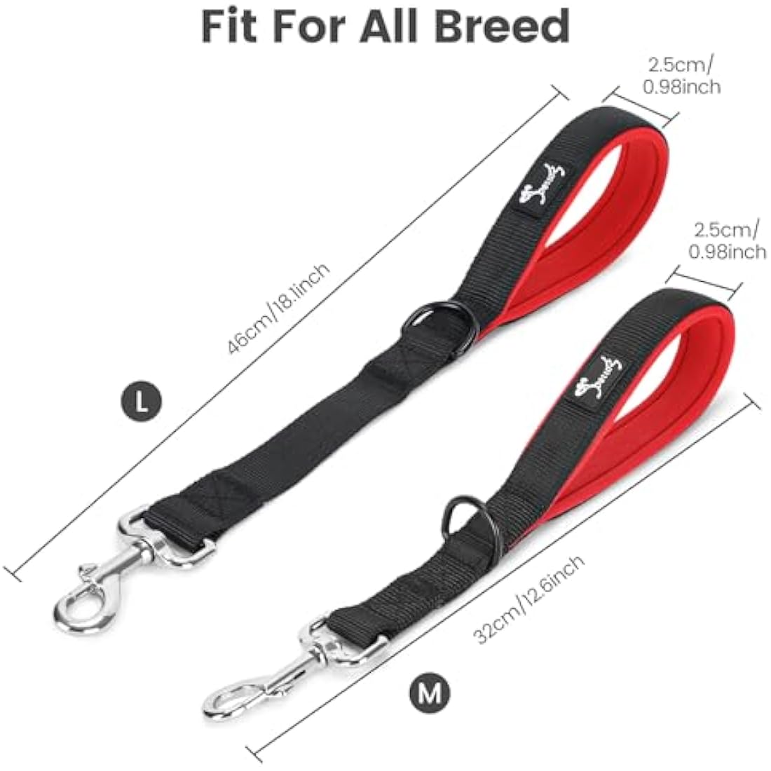 PETTOM Short Dog Lead with Soft Pad, Traffic Dog Lead Close Control, Short Leads for Dogs en Nylon Pet Walking Handle Leads- Black L-18.1Inch
