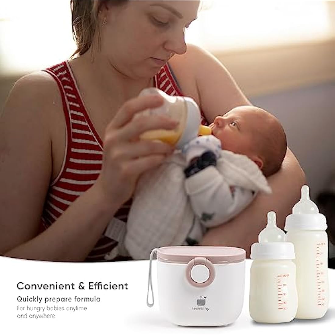 Termichy Milk Powder Scoop Baby Milk Powder Dispenser, 250 g Airtight Portable Milk Powder Container for Travel, with Scraper and Spoon (Pink and White, 1 Piece)