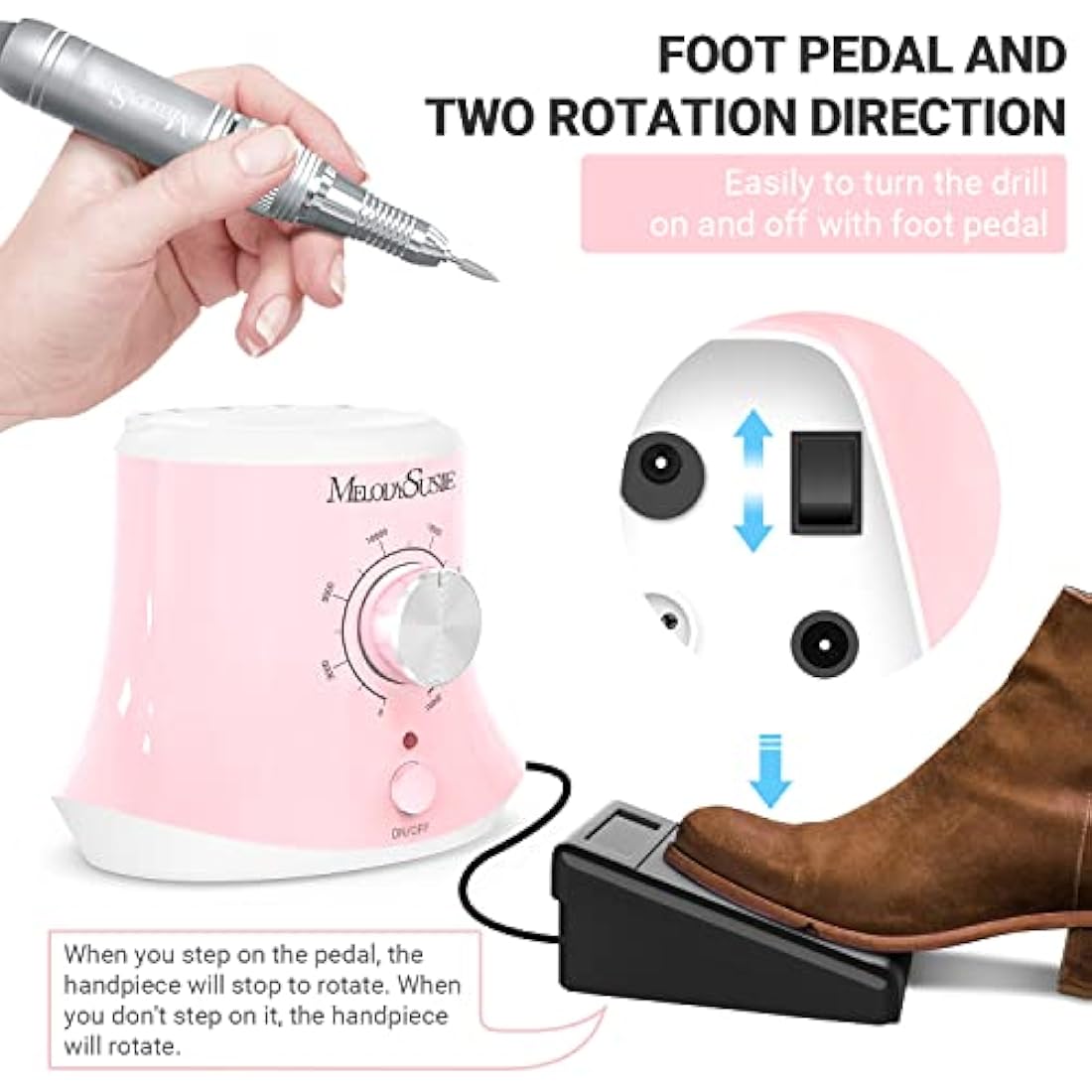 MELODYSUSIE Scarlet Nail Drill 30000RPM, Professional Low Noise, Low Vibration, Electric Nail Files, Nail Drill Machine for Acrylic Nails and Gel Nails, Electronic equipment(Pink)