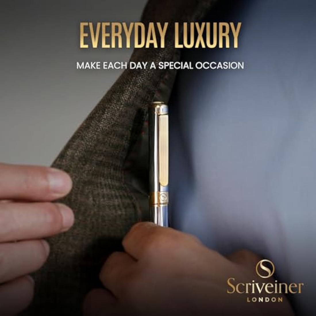Scriveiner Silver Chrome Ballpoint - Stunning Luxury Pen, Real Gold Finish, Schmidt Black Refill, Best Ball Pen Gift Set for Men & Women, Professional, Executive, Office, Nice, Fancy Pens