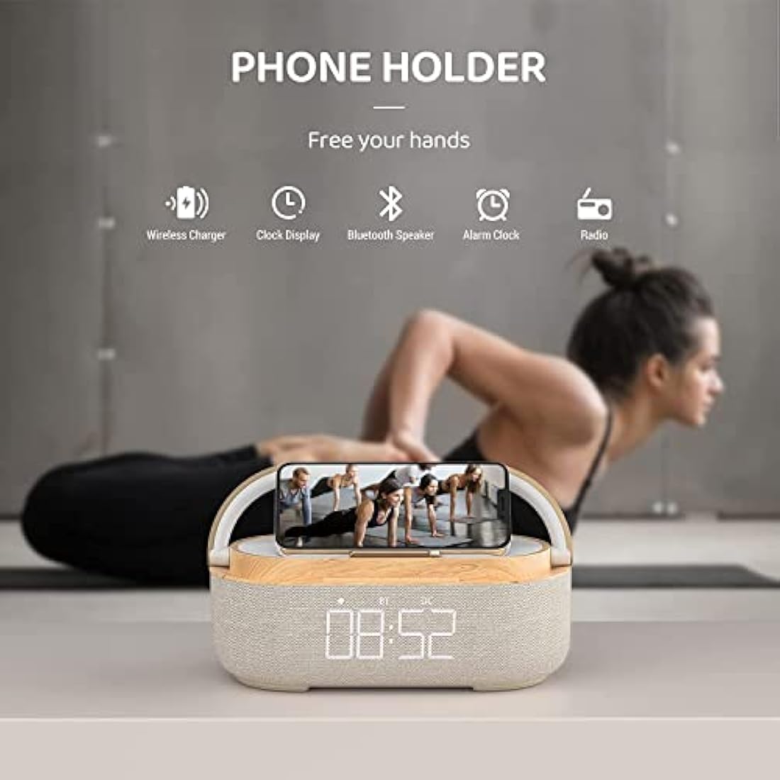 COLSUR Radio Alarm Clock Bluetooth Speaker, 15W Wireless Charger Alarm Clocks Bedside, Night Light, Loud Volume for Heavy Sleepers, Snooze, Dimmable LED Display, 2500mAh Battery
