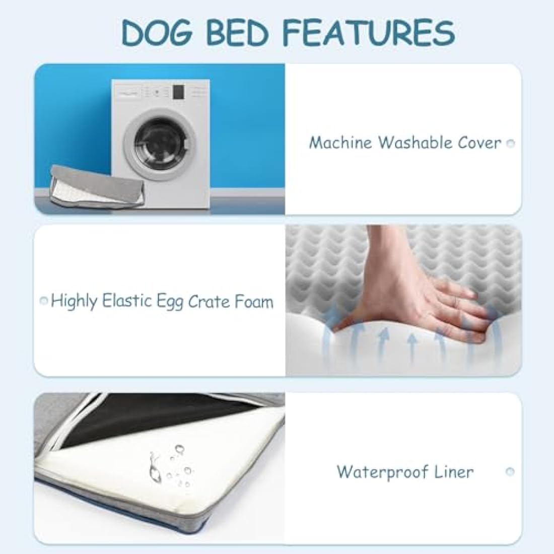 EMPSIGN Dog Bed Medium Washable, Orthopedic Dog Beds Mattress for Dog Crate with Washable Removable Cover, Pet Beds Pillow Cushion for Dog, Grey, 76x50x7,5cm