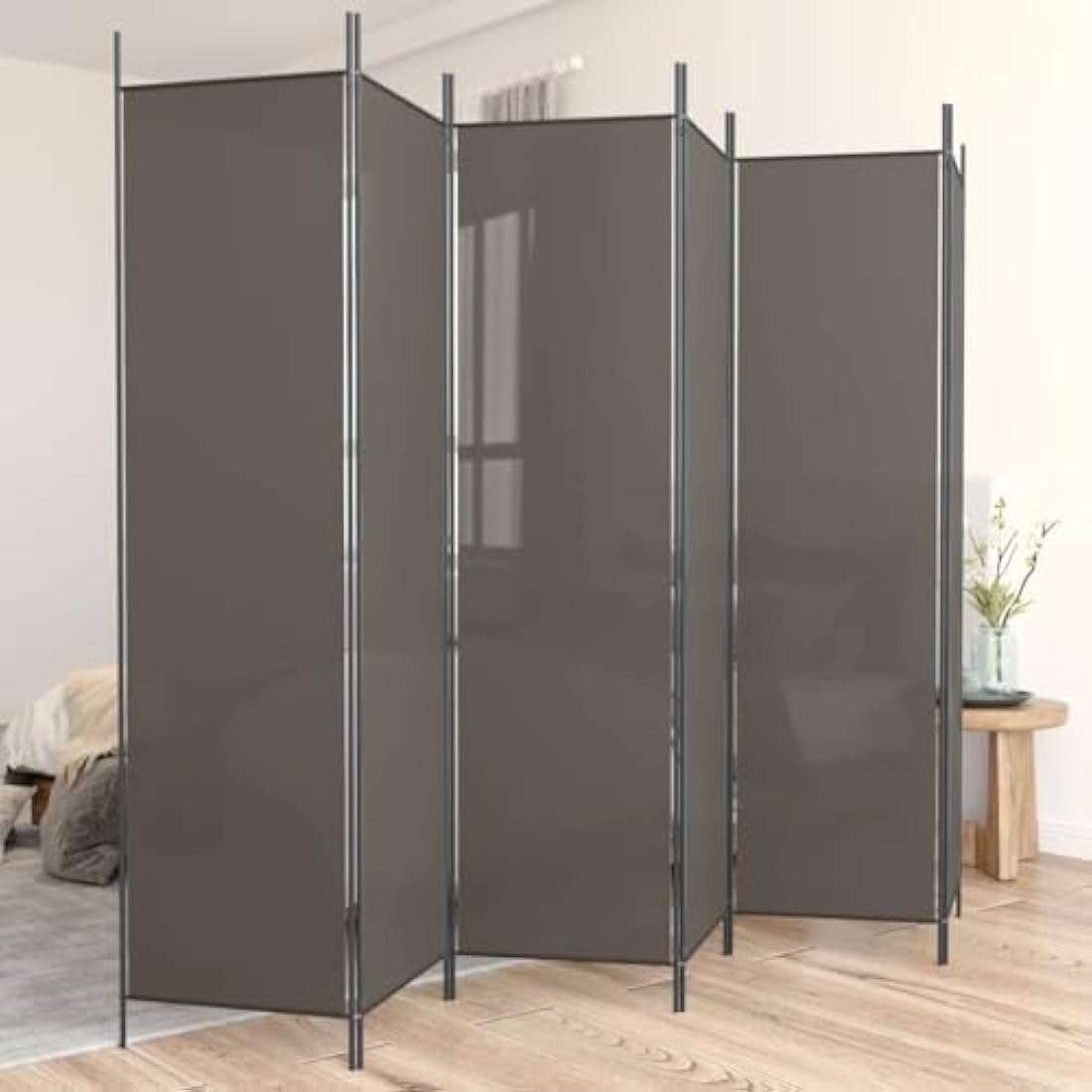 vidaXL 6-Panel Room Divider - Versatile And Durable Foldable Partition - Ideal for Privacy, Blocking Sunlight or Decor - Anthracite Fabric and Iron - 300x200 cm