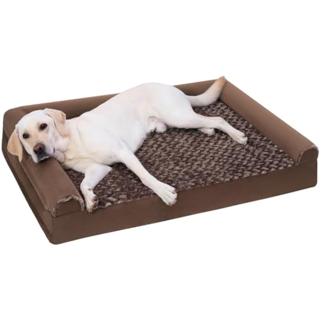 KSIIA Extra Large Dog Bed, XL Orthopedic Dog Sofa Beds with Removable Washable Cover, Waterproof Dog Bed, Pet Sofa Bed with U-Shape Bolster, Brown 111x81x18cm