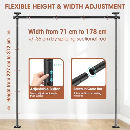 WELDUN Room Divider Curtain Rods, Floor Standing drapery rod, No Drill Damage Free Stand Alone Curtain Rods, Heavy Duty Vertical Tension Curtain
