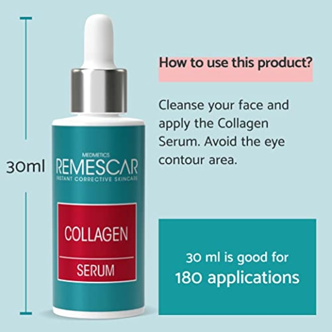 Remescar Collagen Serum for Face 30ml - Hydrolysed Collagen - Face Serum with Hyaluronic Acid - Hydrating, Firming, Anti-Ageing, Brightening - Suitable for All Skin Types