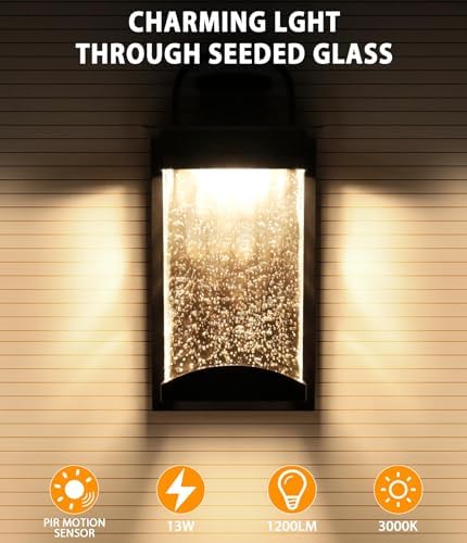 Lamomo Outdoor Wall Lights, Security Motion Sensor Lights Outdoor with LED Integrated, 1200 Lumen Dusk Till Dawn Outside for Porch, 13W, Modern, Black, Energy Saving