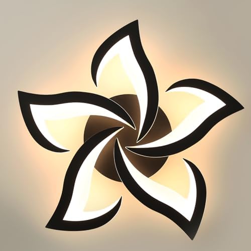 Comely Modern LED Ceiling Light, 60cm 60W 6750LM LED Chandelier, Modern Flower Acrylic Lamp for Bedroom, Living Room, Warm White Light 3000K, Black