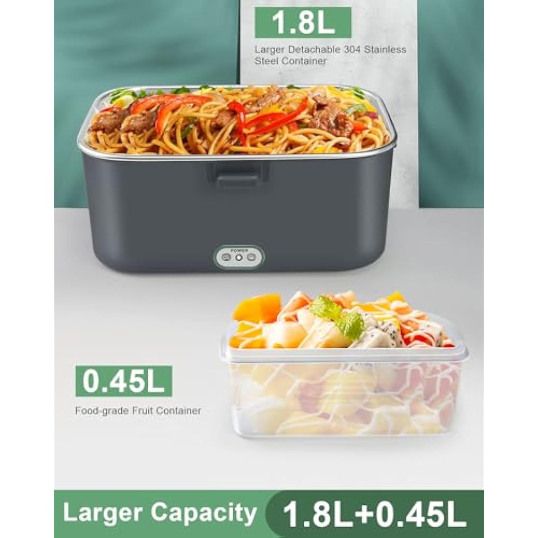 AUTOPkio Electric Lunch Box 1.8L 80W, 12V/24V/220V Upgraded Large Heated Lunchbox Heating Food Warmer with Carry Bag Fork Spoon for Car Truck Office