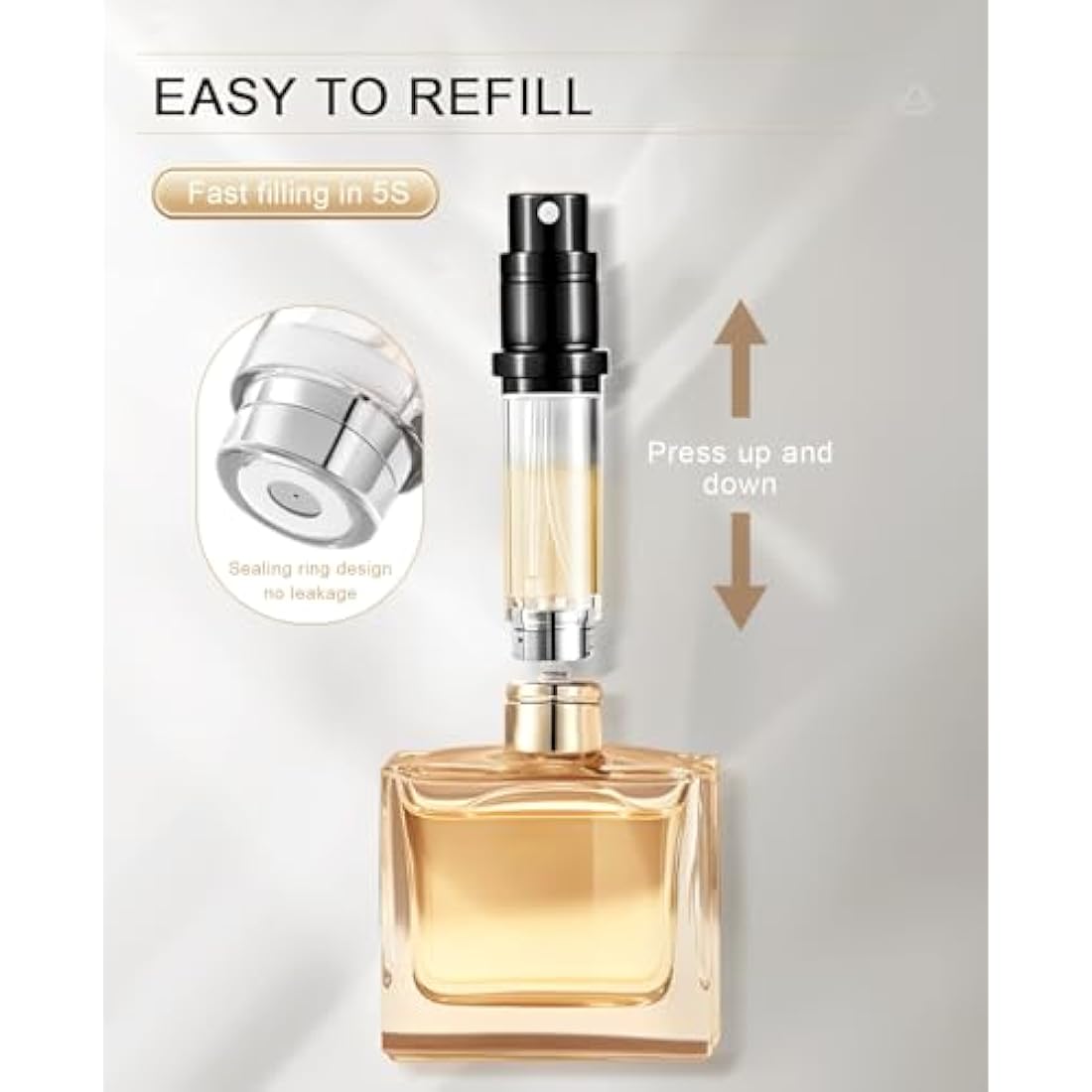 BRARIOS Perfume Atomiser Refillable, Travel Size Portable Atomiser Spray,Mini Empty Perfume Bottle,Leak Proof Cologne Dispenser for Women and Men,5ml(Y-Gold)