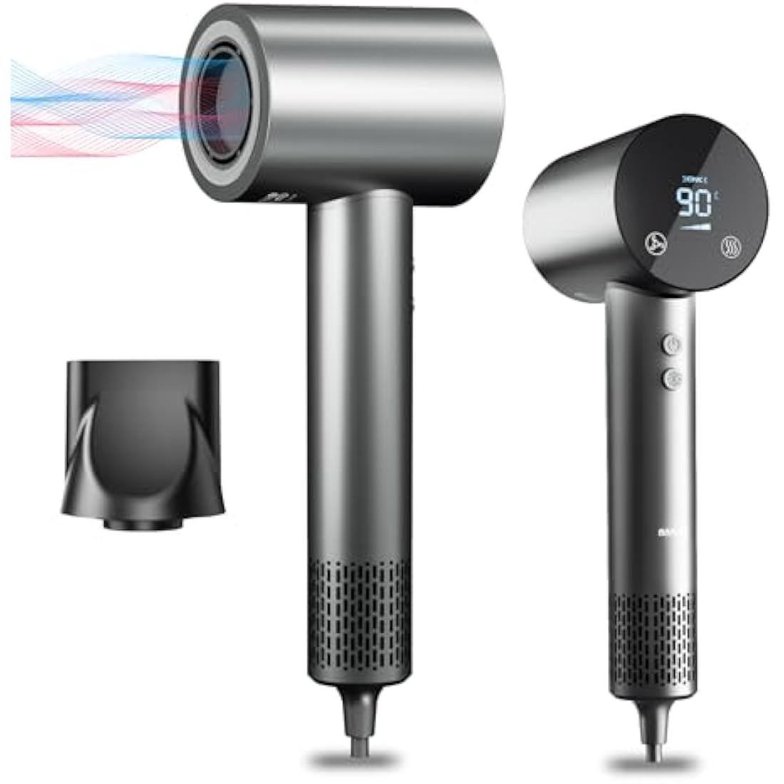 BAMCOO Hair Dryer Hairdryer Travel Hairdryers for Women Ionic Silent Hairdryer 1500W HD Display Temperature Touchscreen Low Noise Ion Hair Dryer 4 Temperature Settings (Grey)