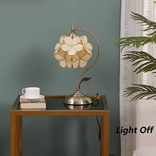 Bieye L30754 Tiffany Style Stained Glass Flower Petal Table Lamp with Brass Base for Home Décor (Cream, 8" Cherry Blossom)