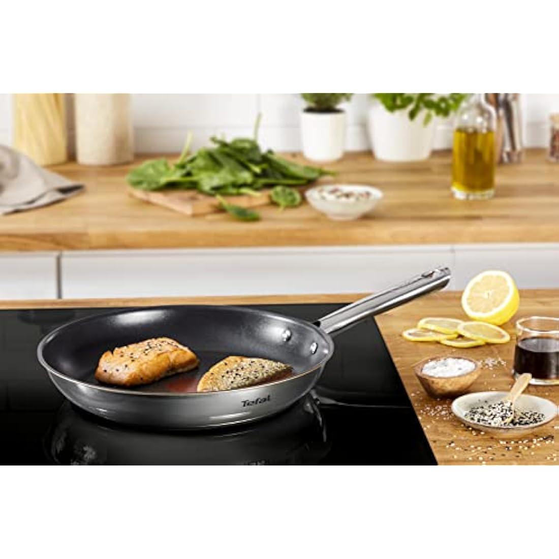 Tefal A704S3 Duetto 3-Piece Frying Pan Set | 20, 24 and 28 cm | Non-Stick Coating | Built-in Temperature Indicator | Suitable for All Hob Types Including Induction | Stainless Steel/Black
