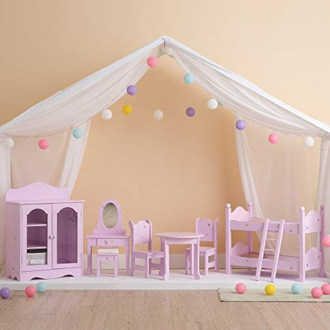 Olivia's Little World Polka Dot Princess Wooden Shaker-Style Double Closet for 18" Doll Wardrobes with Windowed Doors, Three Shelves, Hanging Space with Hangers, Grey/Pink