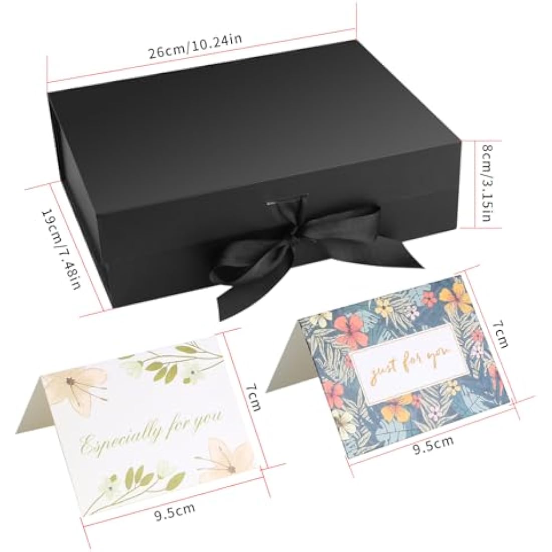 Christmas Black Gift Box with Ribbon, Magnetic Present Boxes with Lids, Gift Packaging Decorative Box, Presentation Box for Gifts, with Shredded Paper, Cards