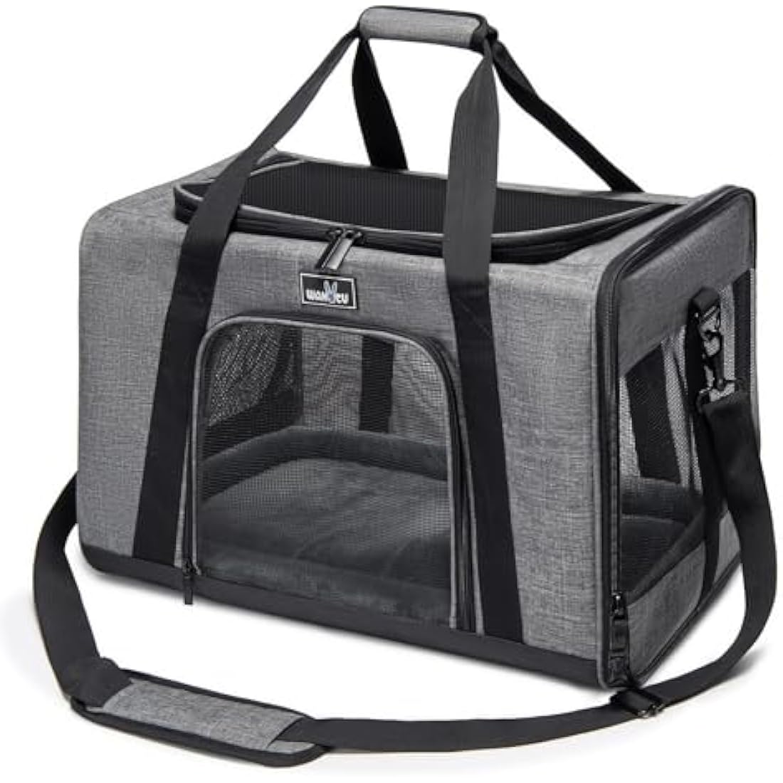 Wakytu Pet Carrier Bag for Small Medium Cats and Dogs, Foldable Cat Travel Carrier Bag, Soft-Sided Dog Carrier with Adequate Ventilation, 3 Entrance, Locking Safety Zippers