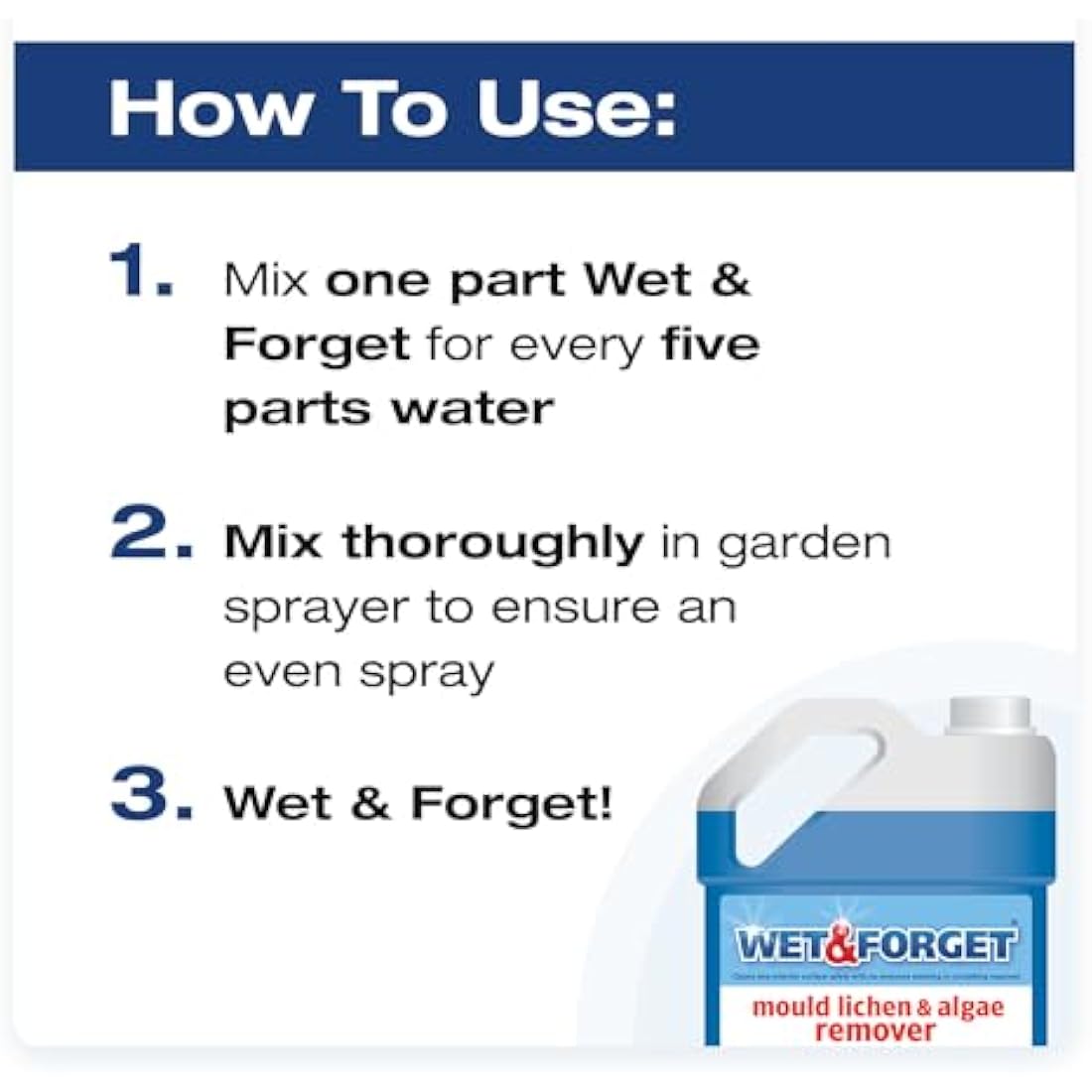 Wet & Forget Mould, Lichen & Algae Remover, Outdoor Patio Cleaner, Black Spot Remover, Bleach Free, 5L