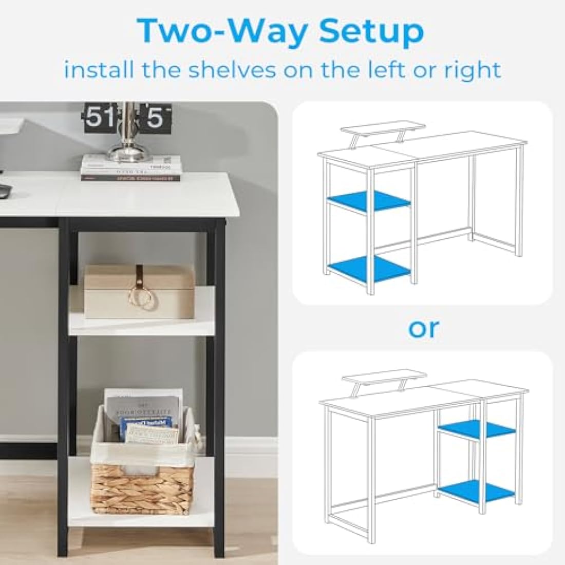 GreenForest Computer Desk with Monitor Stand,120cm Home Office Desk with Reversible Storage Shelves,Study Desk for Small Spaces,White