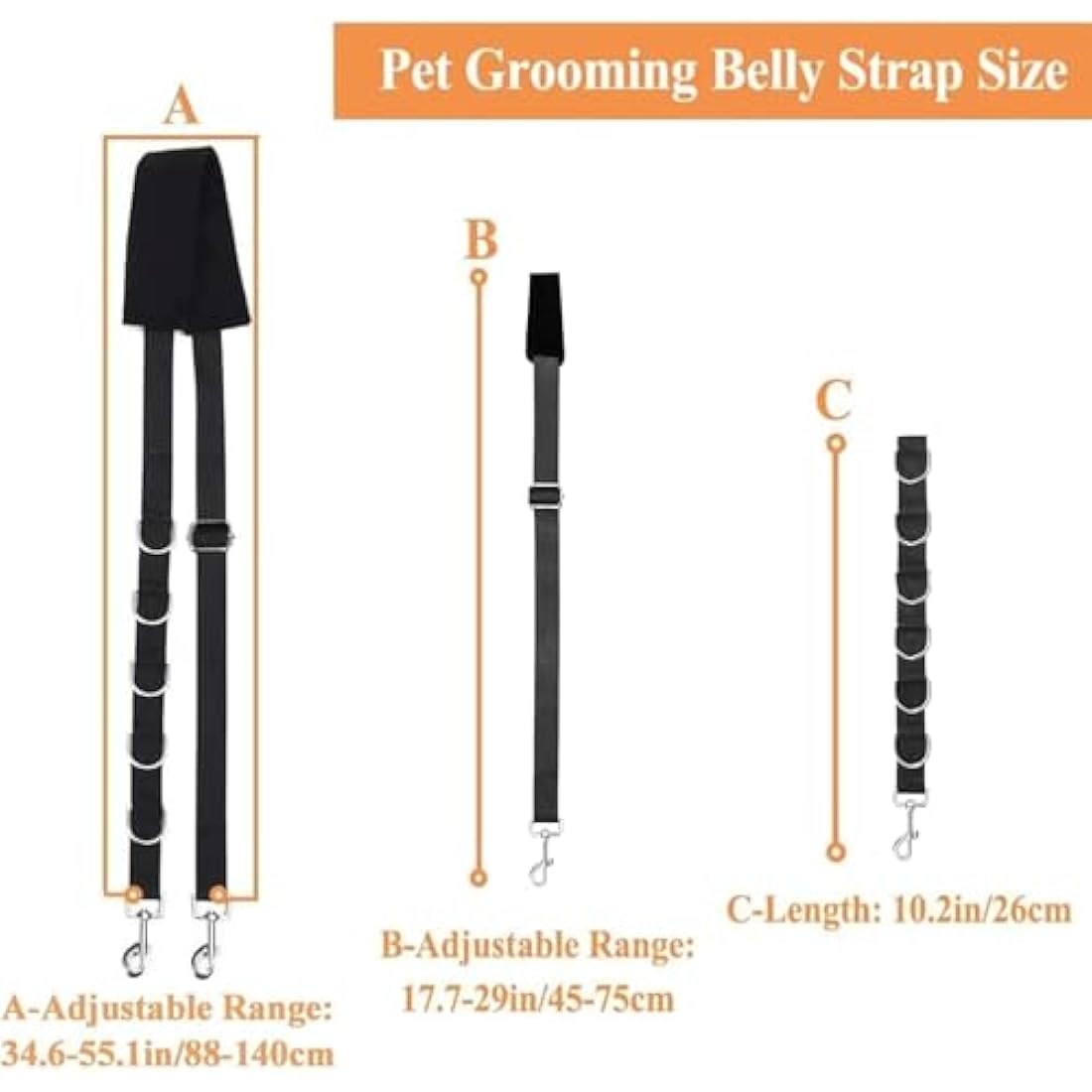 ASOCEA Dog Grooming Belly Strap Nylon Grooming Restraint Loop Noose Dog Grooming Extension Strap Adjustable Traction Leash with D-Rings for Small Medium Cats Dogs Grooming Bathing (Black)