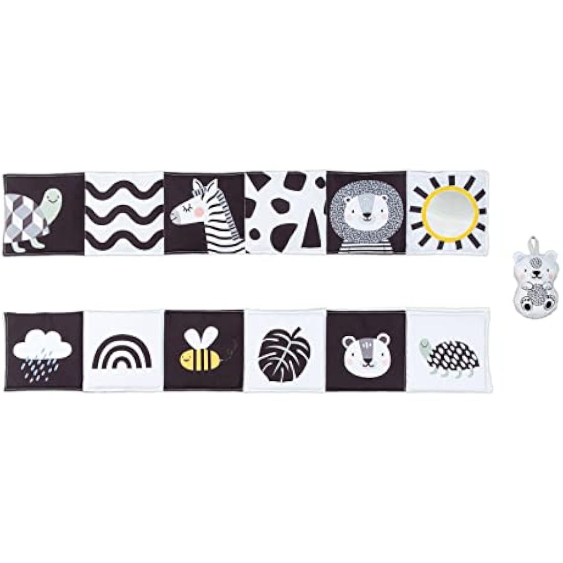 Taf Toys Savannah Black and White 3 in 1 Newborn Baby Pram Book. High Contrast Sensory Soft Double-sided Tummy Time Book with Lion Cub Toy & Baby-safe Mirror. Gift Suitable for Boys & Girls from Birth