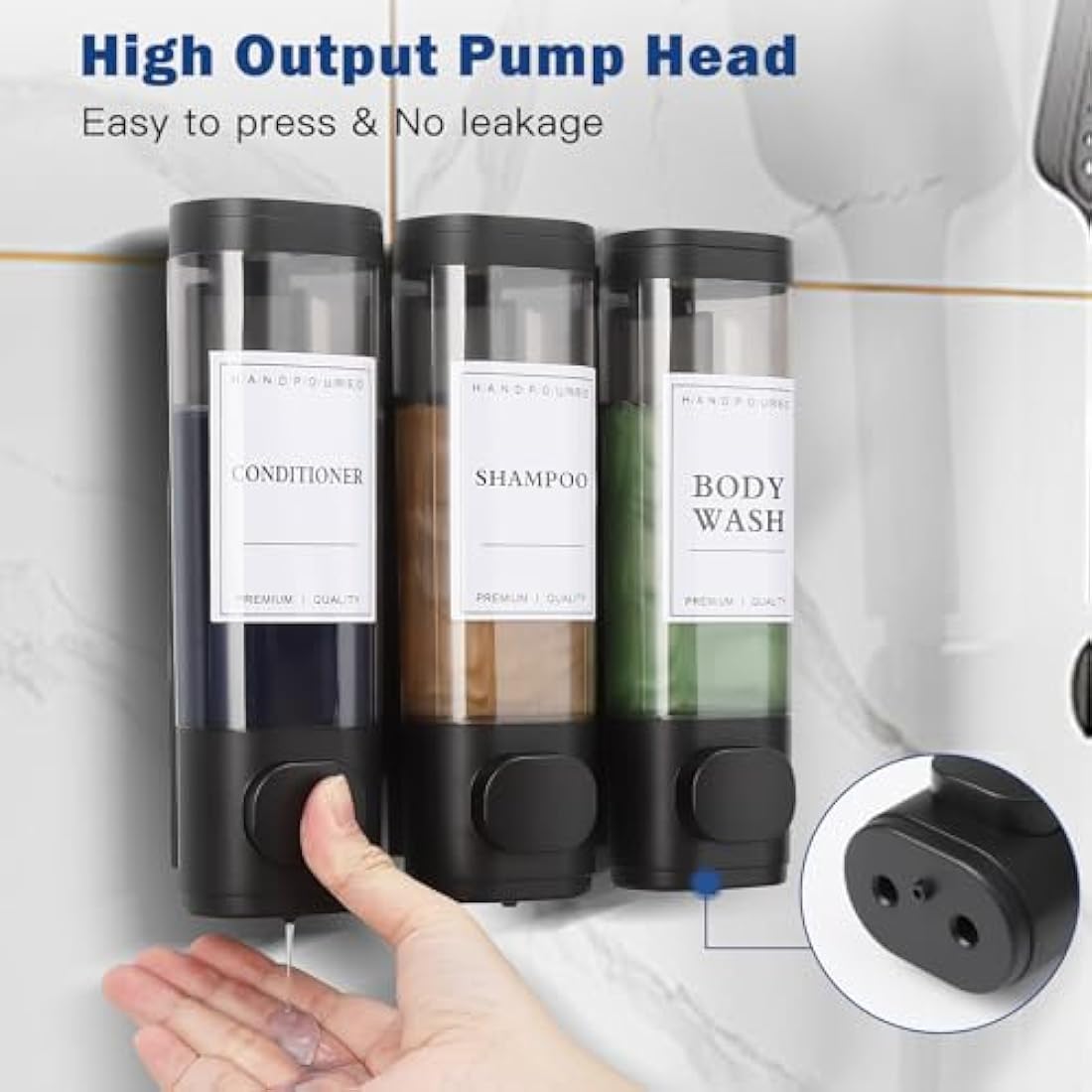 Shampoo and Conditioner Dispenser,Shower Dispenser 3 Chamber No Drill Shampoo Dispenser for Shower Wall Mounted Shower Soap Dispenser Body Wash for Bathroom Hotel Kitchen,3 * 300ML,Black