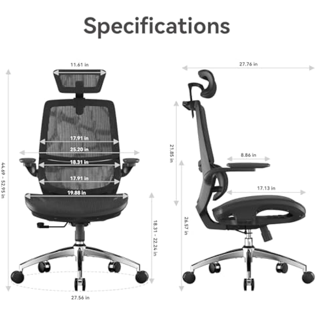 SIHOO M59AS Ergonomic Office Chair, Desk Chair with 3D Coordinated Flip-up Armrests, Computer Chair with Dual Back Design and Adaptive Dynamic Lumbar Support(Black)