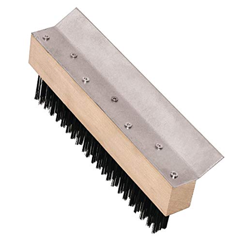 Vogue Pizza Oven Brush Head with Scraper, 10 inch Head, Brown, Carbon Steel Bristles, Size: 80(H) x 255(W)mm, Handle (GE211) Sold Separately, GE204