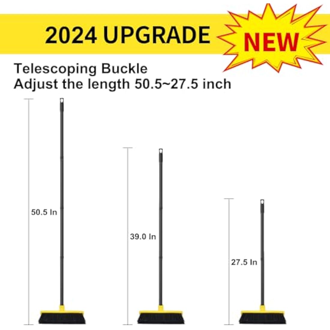 Yard Brush Heavy Duty Outdoor Concrete Broom Telescopic Long Handle with Stiff Bristles for Cleaning Scrubbing Deck Driveway Yard Patio Wood Stone Tile Garden Warehouse Leaves Lawn