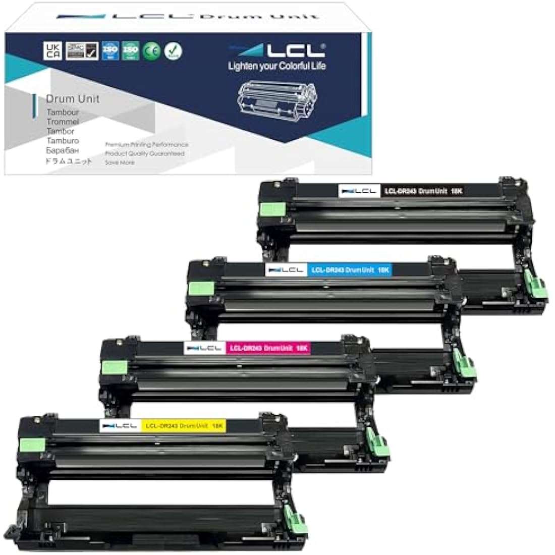 LCL Compatible Drum DR-243 DR243 DR243CL DR-243CL Drum (4PK Black Cyan Magenta Yellow) Replacement for Brother HL-L3210CW HL-L3230CDW HL-L3270CDW MFC-L3710CDW MFC-L3750CDW MFC-L3770CDW MFC-L3730CDW