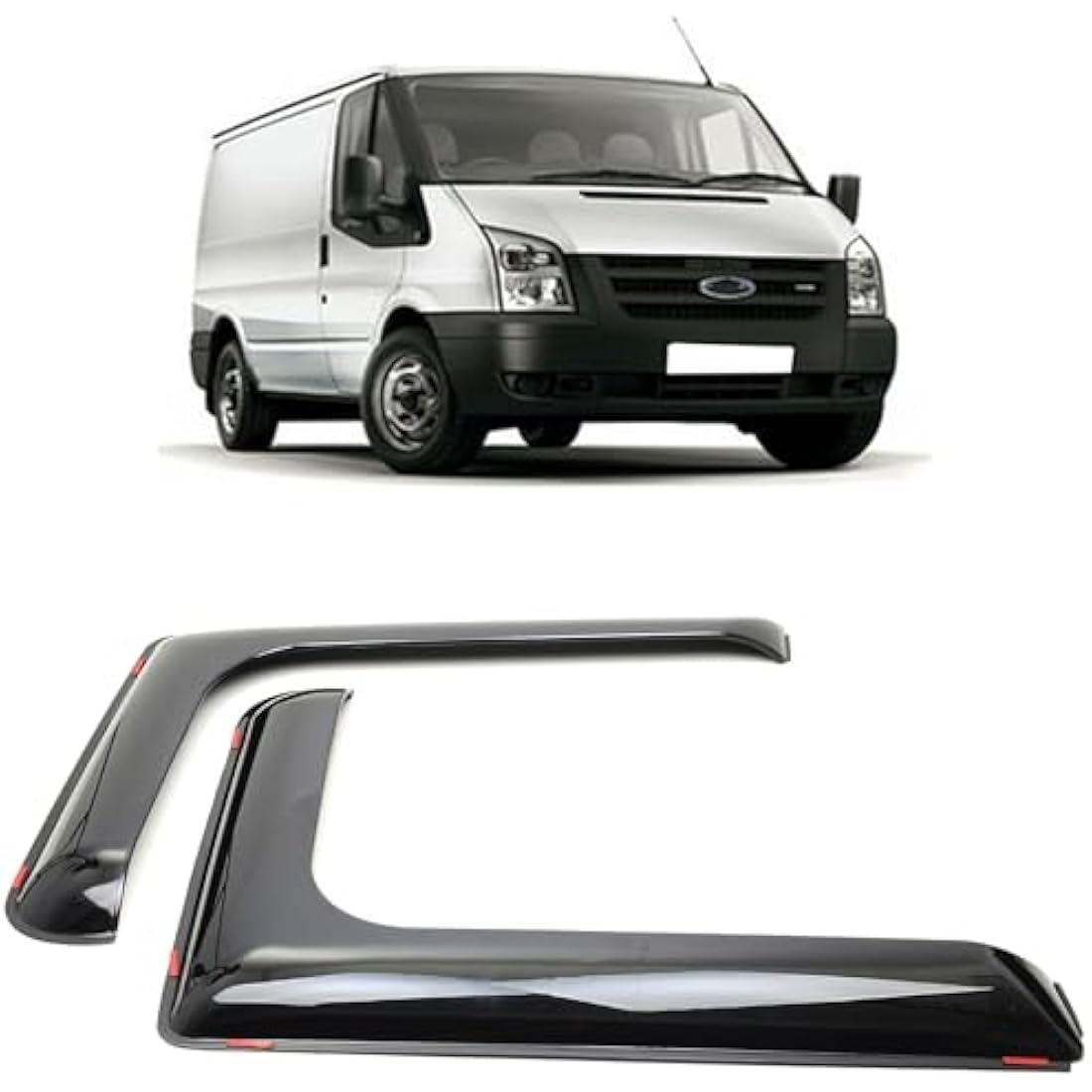 ROBUST 2 Pcs Front Wind Rain Smoke Deflectors L Shape Black Left & Right Set for Ford Transit Mk6 Mk7 2000-2013