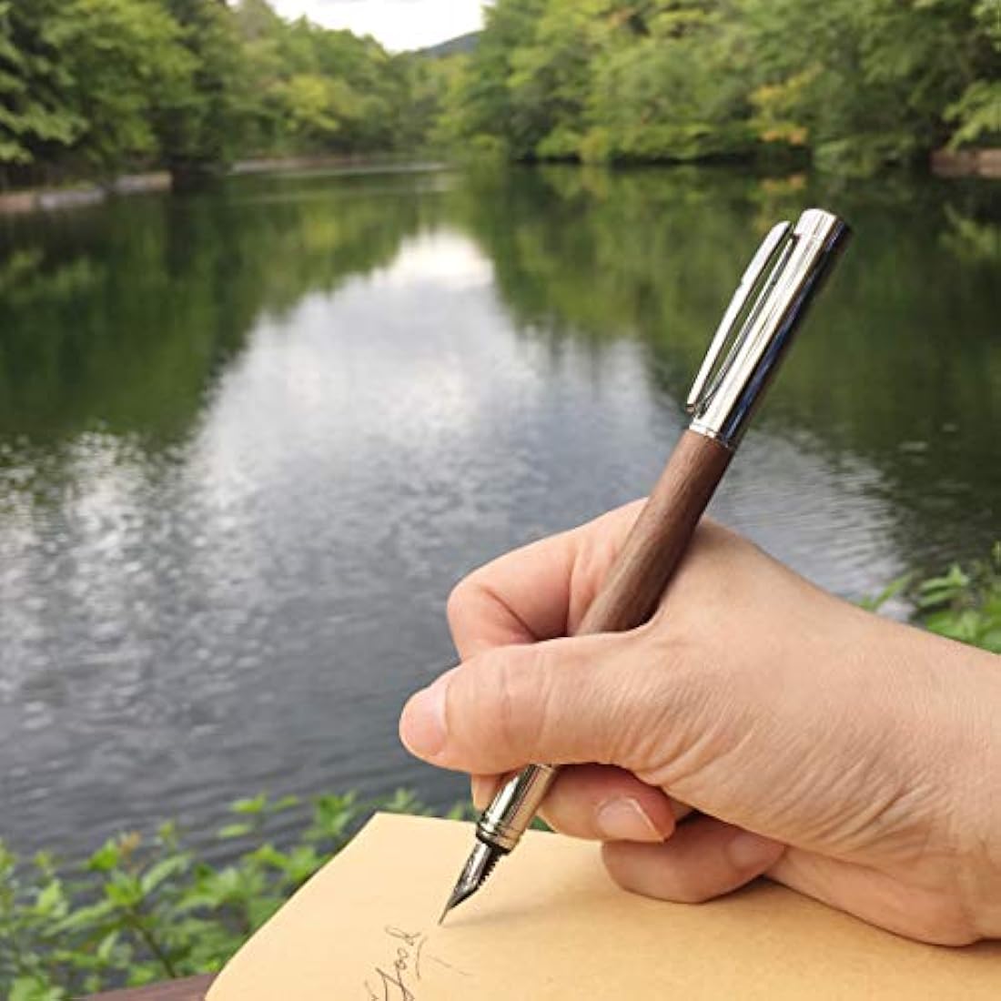 LACHIEVA Luxury Walnut Fountain Pen, Nice Pen with German-made Fine Nib, Converter, Cartridges. Nice Wood Pen Set for Men & Women. Best and Professional, Executive, Office Gift