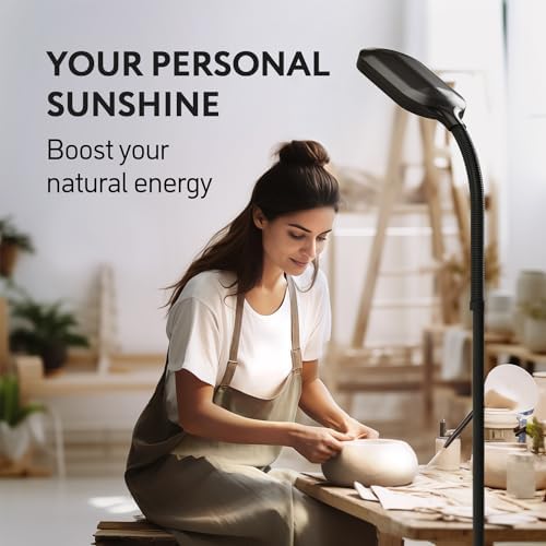 Kenley Daylight Lamp - Reading Light Floor Standing - Energy Saving Bulb - Natural Sunlight 12W LED with Adjustable Brightness - Standard Bright Floor Reading Lamps for Living Room Bedroom Craft Study