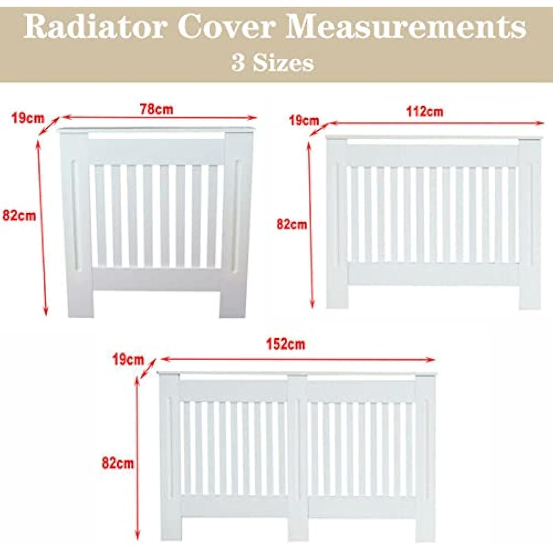 Royalswill Radiator Cover Small, White Painted Vertical Slatted Grill Cabinet Shelf, Tall Covers, MDF Wooden Heating Living Room Furniture Hallway 78(L) x 19(D) 82(H)cm