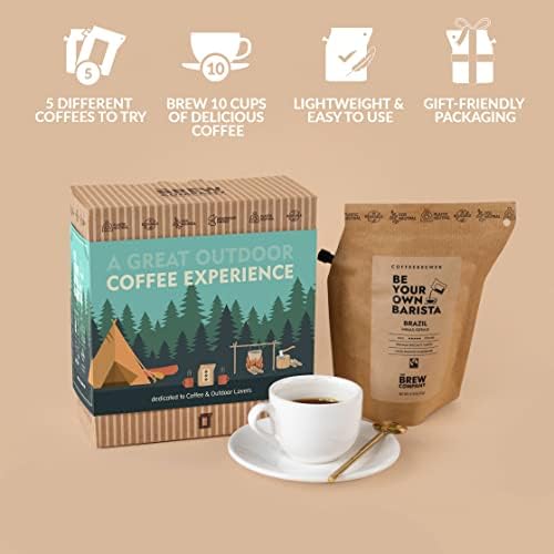 Outdoor Coffee Gift Set for Men & Women - 5 of The World's Finest Single Estate Specialty & Organic Coffees | Brew & Enjoy Anytime, Anywhere | Camping & Traveller Themed Assortment Box for Him & Her