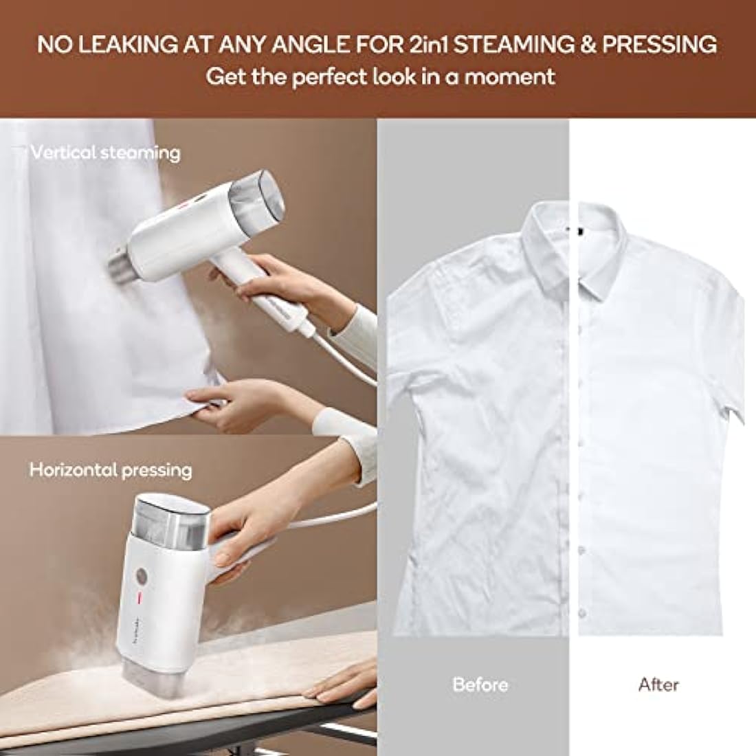 Newbealer Clothes Steamer, Portable Handheld Steamer for Clothes, 20s Fast Heat Up, 1200W 180ml Detachable Water Tank, Horizontal & Vertical Steaming for Home & Travel