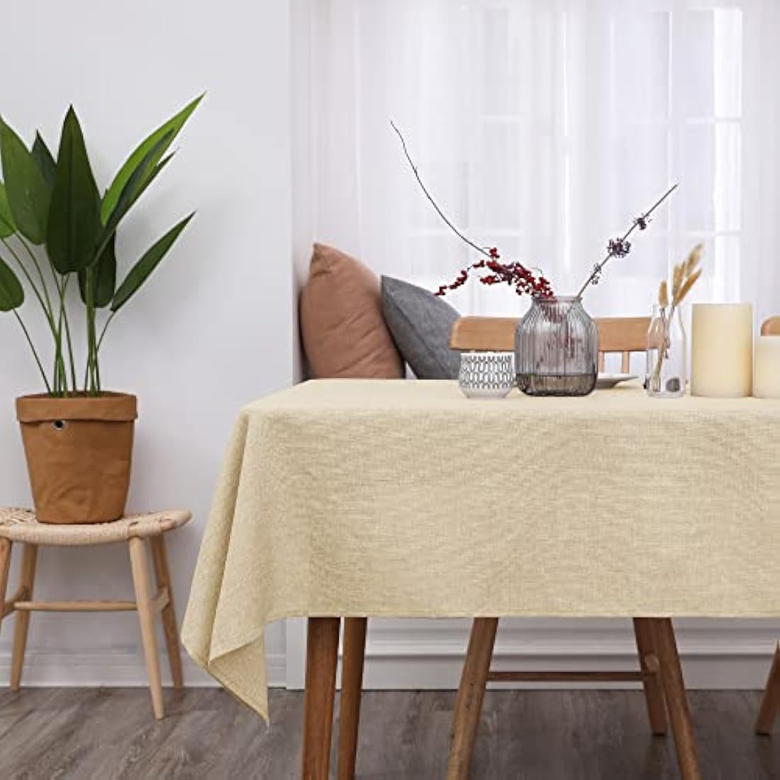 Deconovo Faux Linen Rectangle Water Resistant Table Cloth for Dinning Table 59x59in(150x150cm) Beige