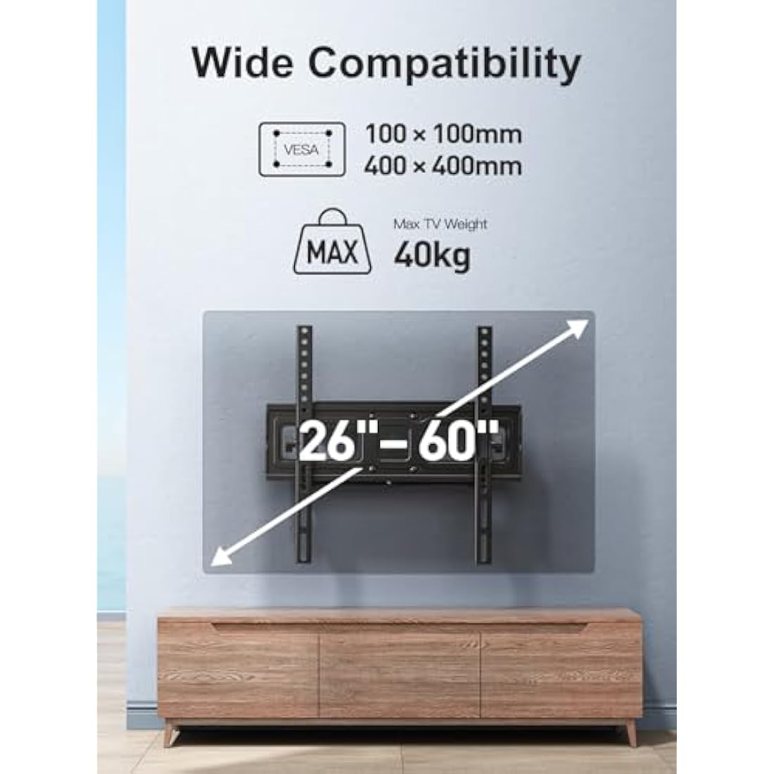 PERLESMITH TV Wall Bracket for 26-60 inch TVs, Swivel Tilt TV Bracket with Tool-free Tilt Adjustment and Spirit Level, Wall Mount Supports up to 40kg, Max VESA 400x400mm PSMFK10