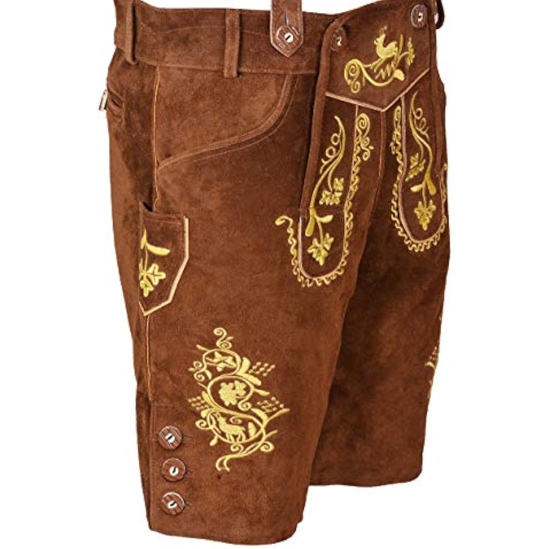 Men,s Lederhosen Bavarian Real Suede Leather with Matching Suspenders Shorts (UK 30 inch/EUR 46, Brown)