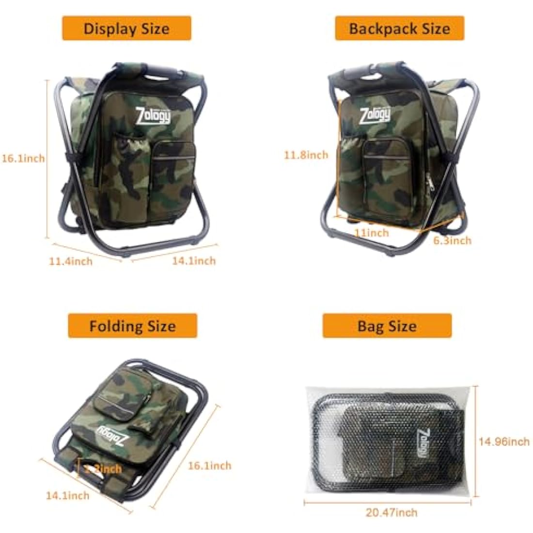 Zology Folding Camping Chair Stool Backpack with Cooler Insulated Picnic Bag, Camouflage Portable Hiking Seat Table Bag for Outdoor Indoor Fishing Travel Beach BBQ