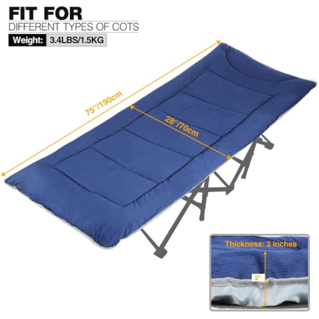 REDCAMP XL Mattress for Camp Bed, Soft Comfortable Cotton Thick Camping Mattress Single Sleeping Mattress Pad (Blue)