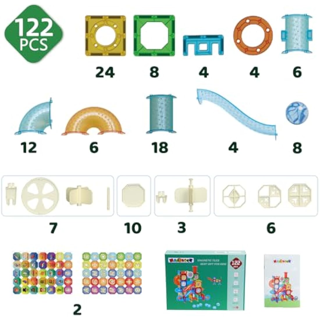 Magblock 122 PCS Magnetic Building Blocks Marble Run Toy for Kid, Magnetic Tiles STEM Construction Gift Toys for Boys Girls Age 3 4 5 6 7 Years Old