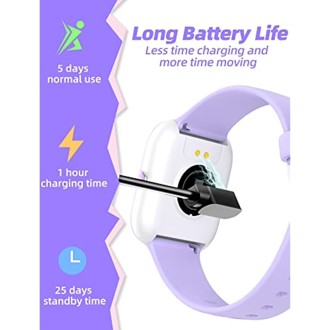 Slothcloud Kids Smart Watch for Boys Girls,IP68 Waterproof Fitness Activity Tracker Watch,Heart Rate Sleep Monitor,8 Sport Modes,Pedometers,Calories Counter,Alarm Clock,Kids Gifts Teens 5+ (Pruple)