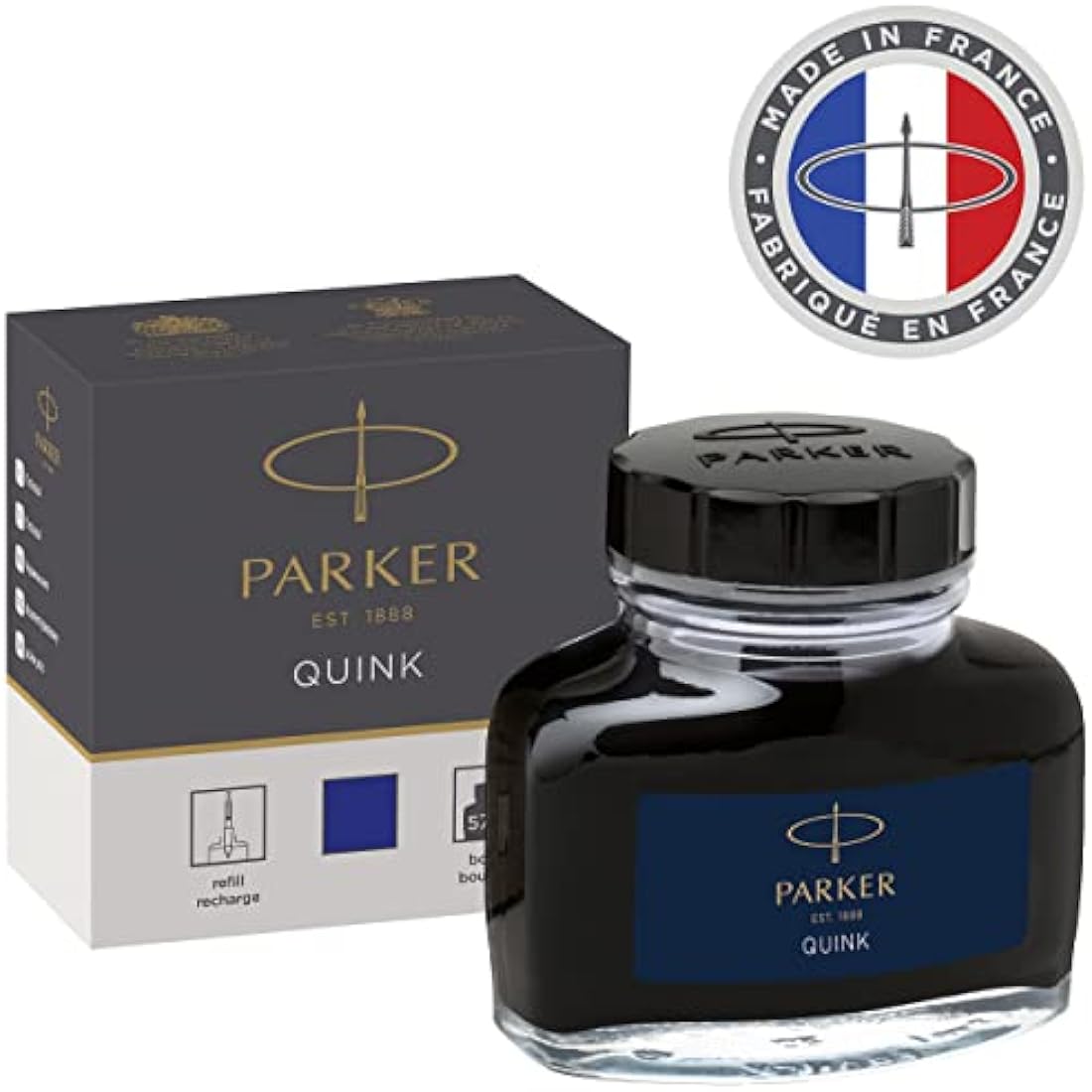 Parker Fountain Pen Ink Bottle | Blue QUINK Ink | 57 ml Fountain Pen Refill