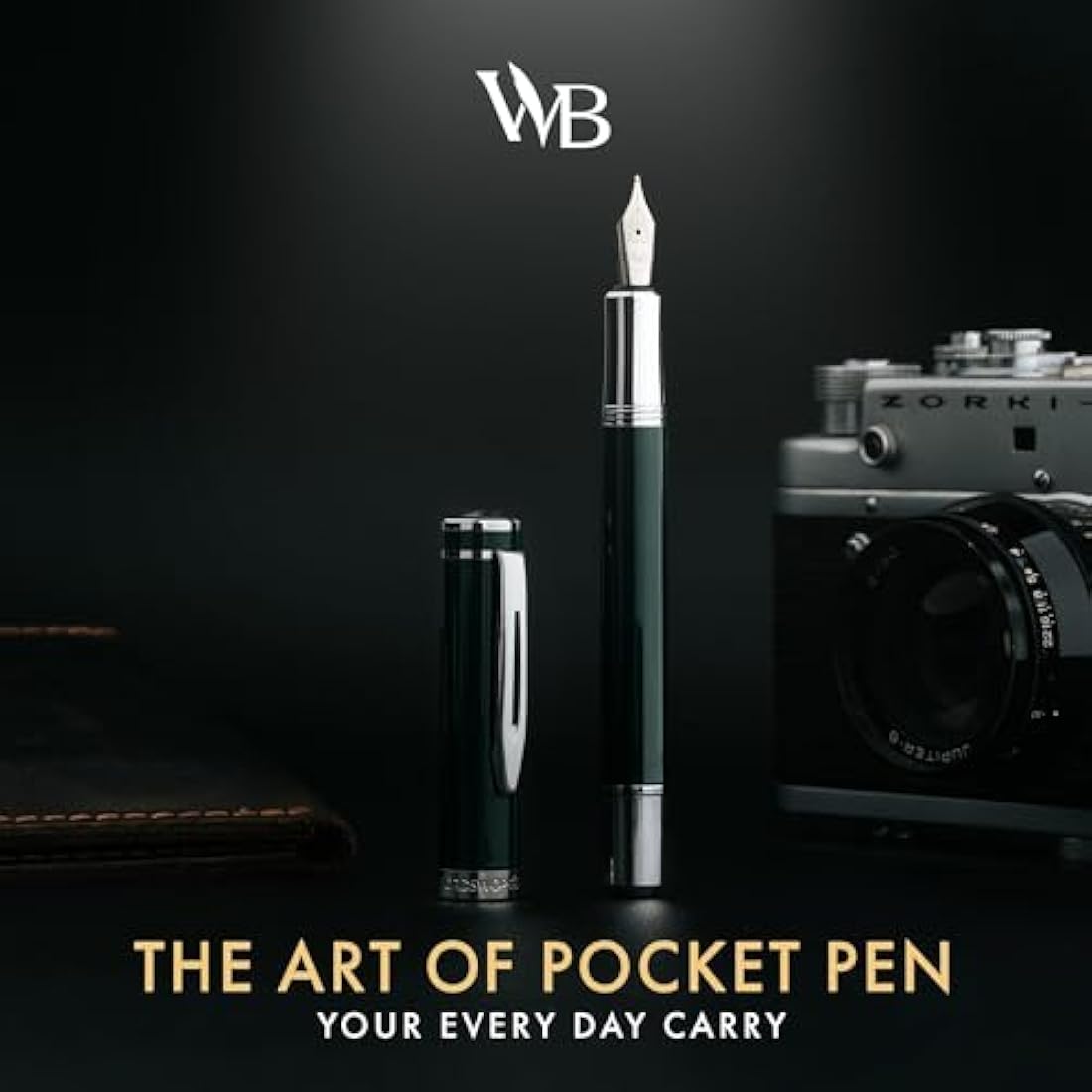 Wordsworth and Black Fountain Pen Mini EDC: Luxury Green Heavy Pocket Pen, Chrome Finish, Medium Nib, 6 Ink Cartridges, Ink Converter, Travel Refillable Writing Pen Gift Set, Men & Women