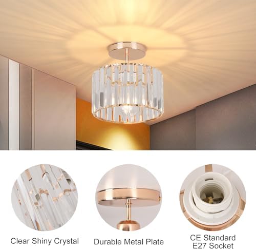 ZYDTRIP Crystal Ceiling Light Fixture Semi Flush Mount Ceiling Lamp Modern Gold Crystal Chandelier for Living Room Hallway Dining Room Kitchen