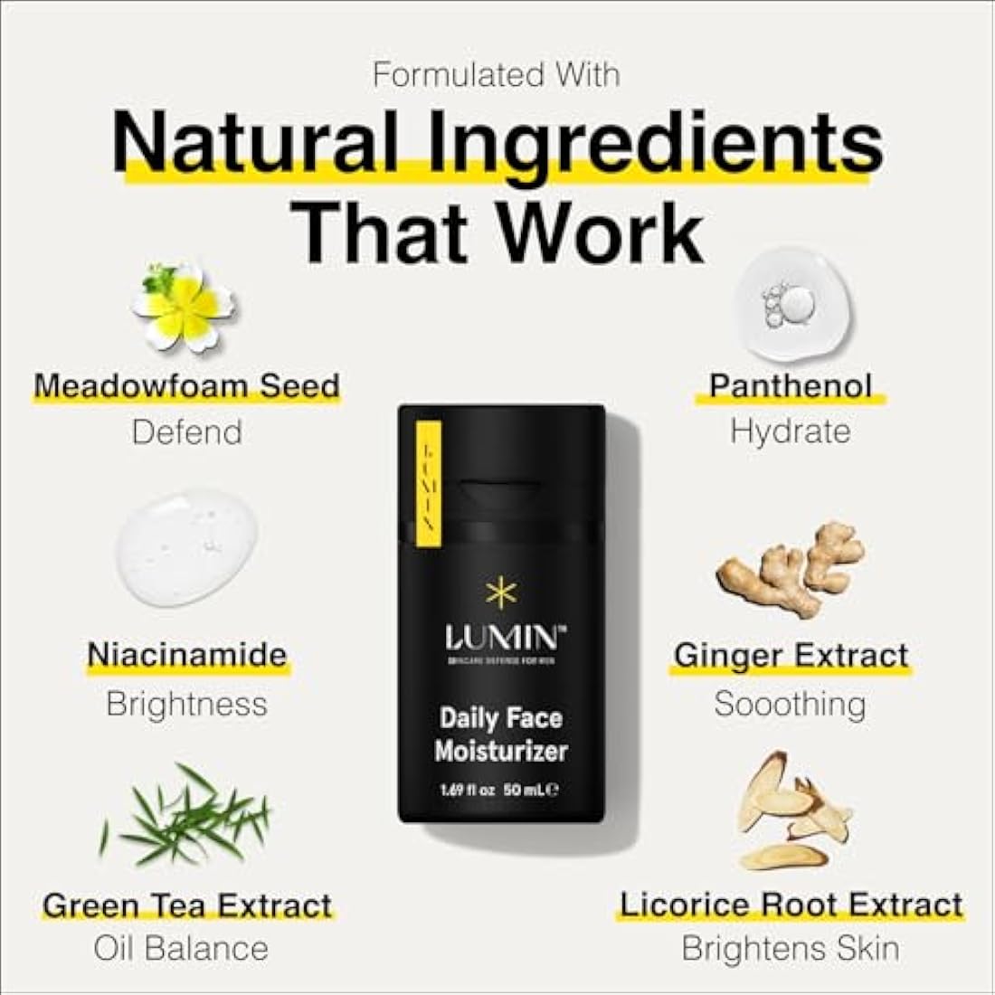 Lumin - Daily Face Moisturizer for Men - Mens Face Lotion, Men's Skin Care, Ideal for normal & combination skin, 50ml, 1-Pack