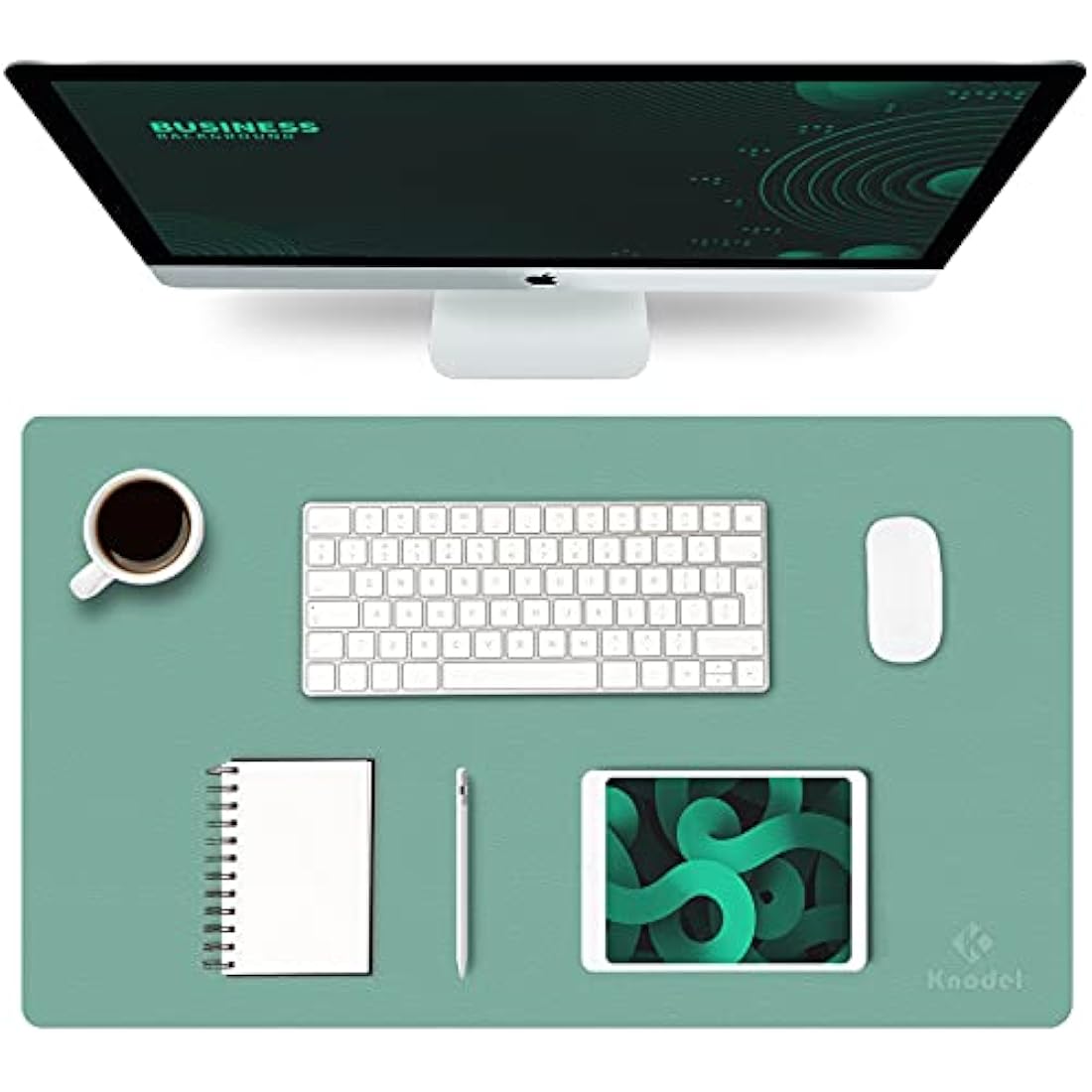 K KNODEL Small Office Leather Desk Mat, Mouse and Keyboard Pad, Computer and Laptop Mat, Desktop Protector and Cover, Writing Pad and Blotter (60x35cm, Green)