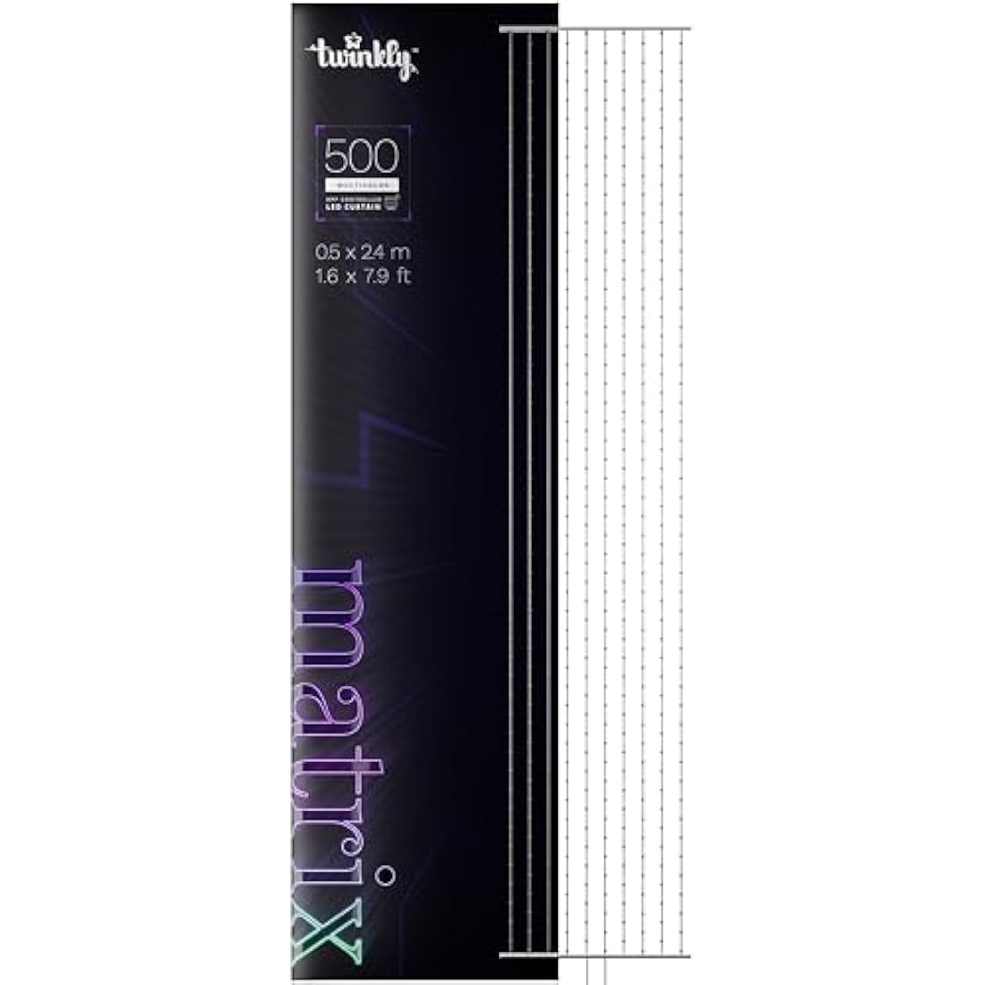 Twinkly Matrix 500 LED RGB, High Density LED Curtain, Smart Multicolor Gaming RGB Lights, Razer Chroma, Omen, Alexa, Google Home Compatible, Gaming Lights, App Control, Transparent Wire, 0.5m x 2.4m