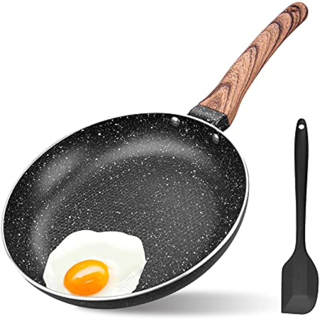 Non Stick Frying Pan 24cm with Heat-Resistant Soft Bakelite Handle, Granite Induction Frying Pan for Induction, Electric and Gas Hobs, Omelette Pan Less Oil Fumes (Black)